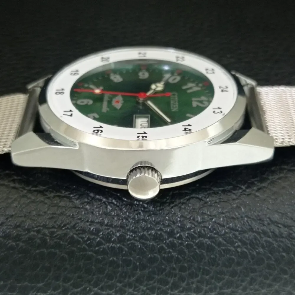 Vintage 1972 Citizen Automatic Mens Silver Watch W/daydate & Green accents